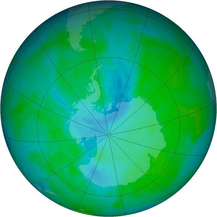 Antarctic ozone map for 02 January 2002